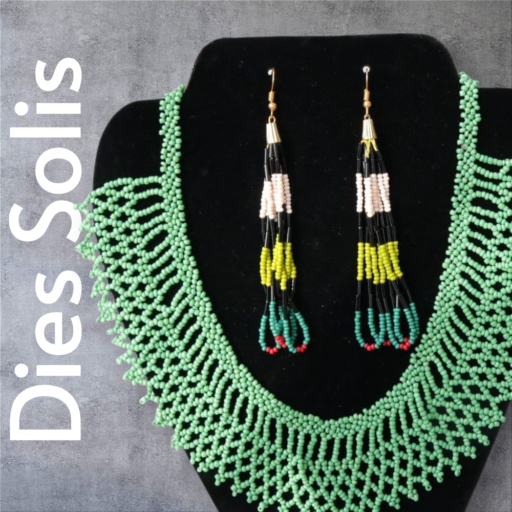 Green Beaded Necklace and Earring